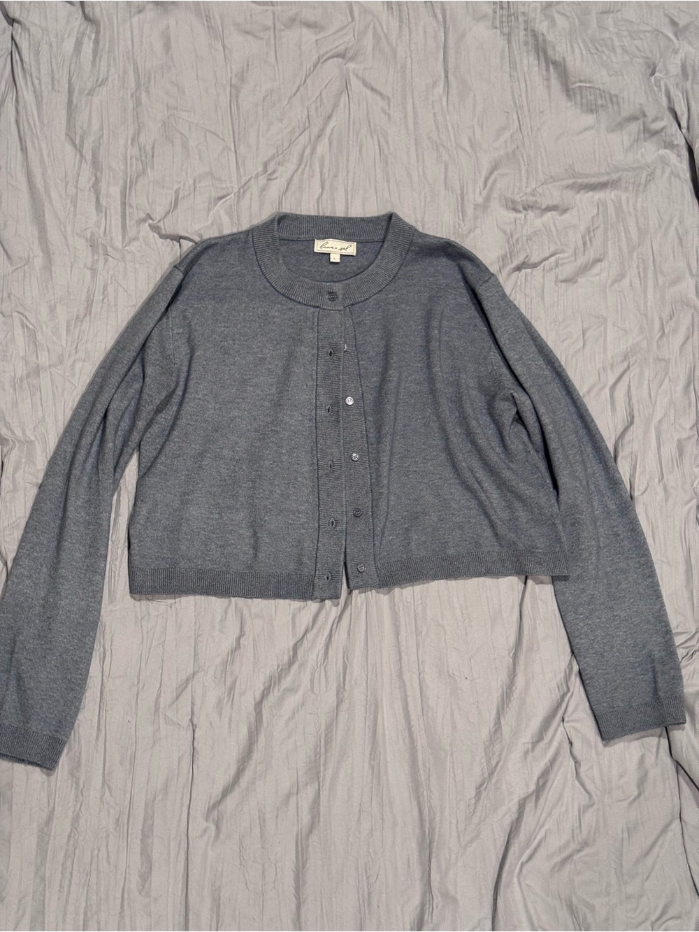 Women's Cropped Gray Button-Front Cardigan Sweater